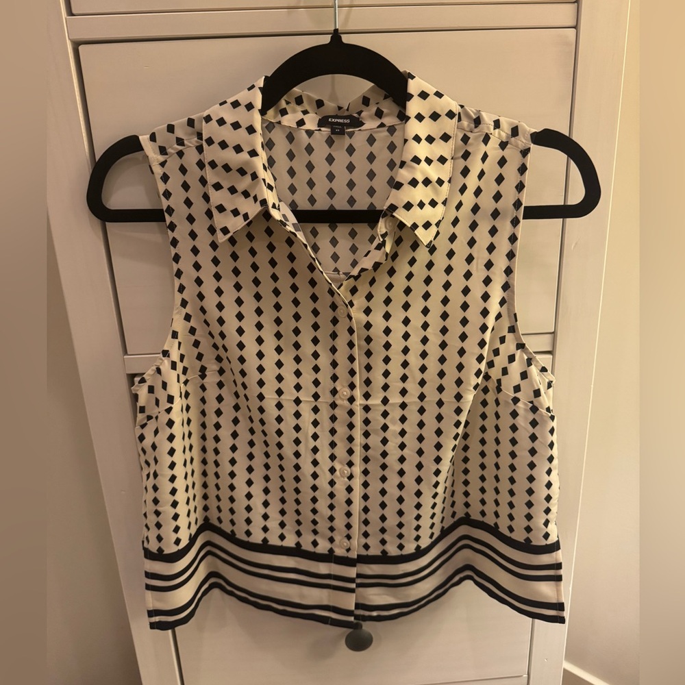 Express Black and Cream Geometric Blouse